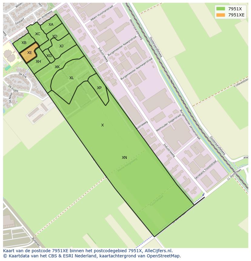 Afbeelding van het postcodegebied 7951 XE op de kaart.