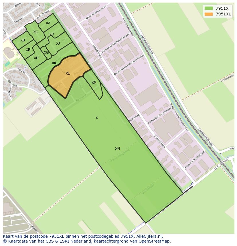 Afbeelding van het postcodegebied 7951 XL op de kaart.