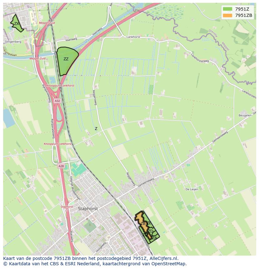 Afbeelding van het postcodegebied 7951 ZB op de kaart.