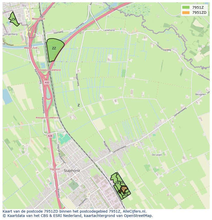 Afbeelding van het postcodegebied 7951 ZD op de kaart.