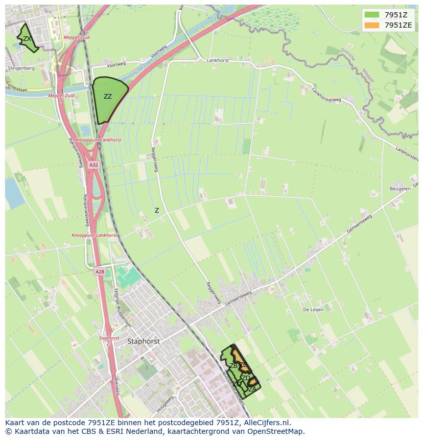 Afbeelding van het postcodegebied 7951 ZE op de kaart.