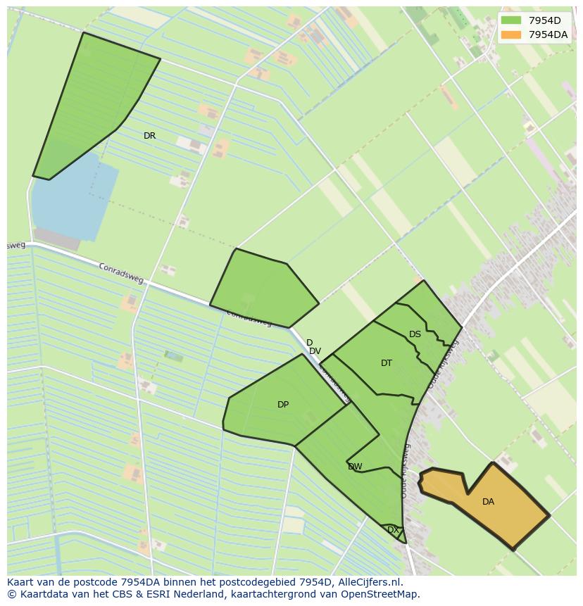 Afbeelding van het postcodegebied 7954 DA op de kaart.