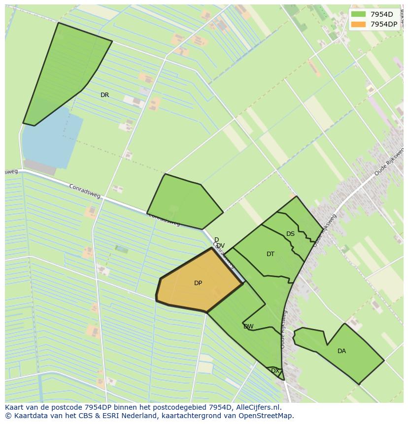 Afbeelding van het postcodegebied 7954 DP op de kaart.