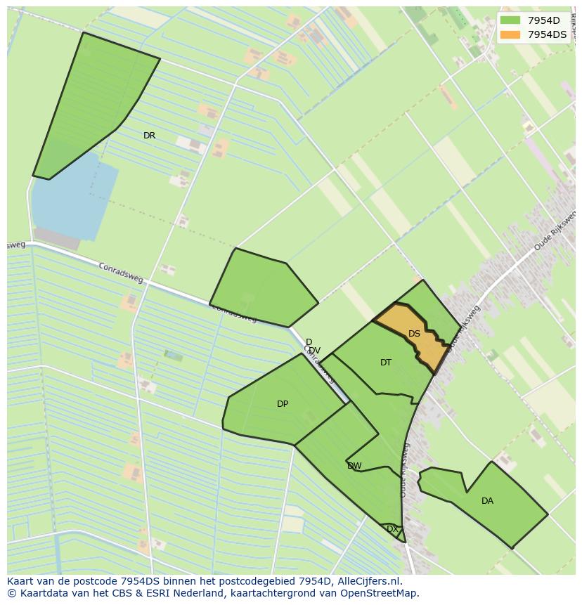 Afbeelding van het postcodegebied 7954 DS op de kaart.