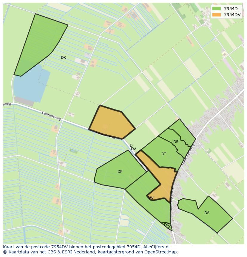 Afbeelding van het postcodegebied 7954 DV op de kaart.