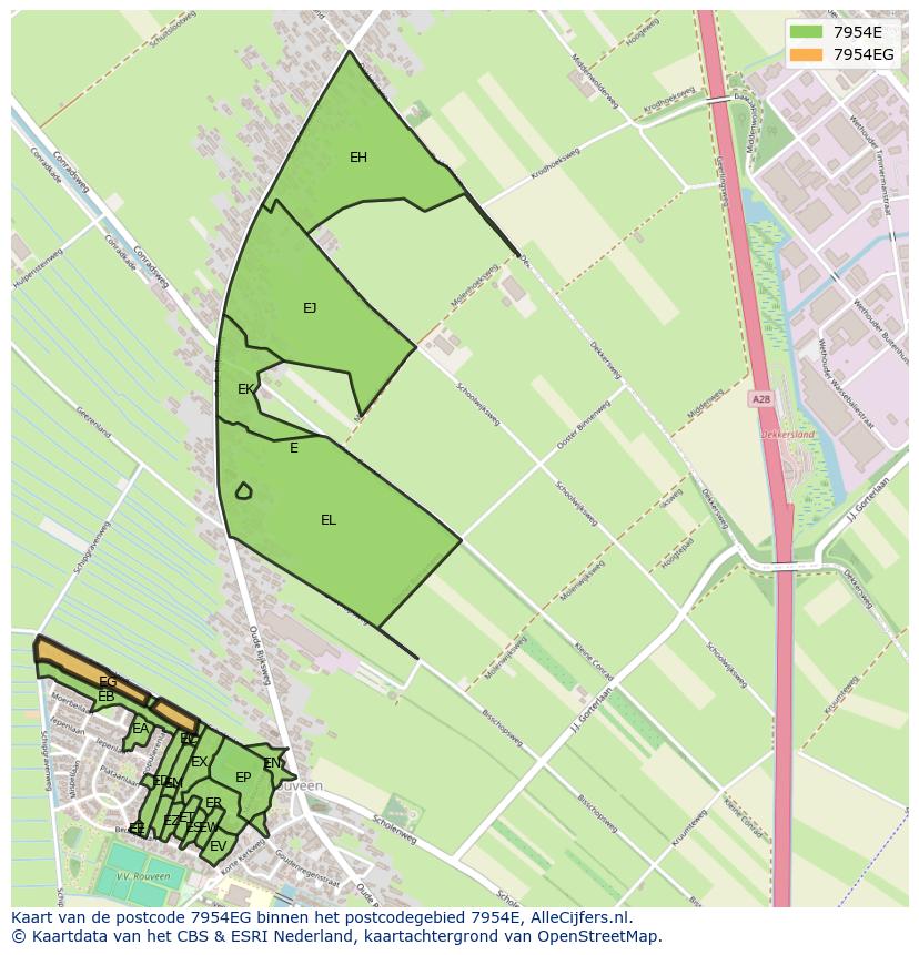 Afbeelding van het postcodegebied 7954 EG op de kaart.