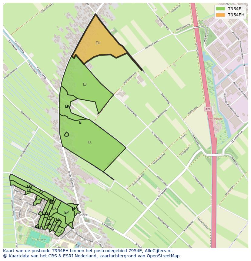 Afbeelding van het postcodegebied 7954 EH op de kaart.