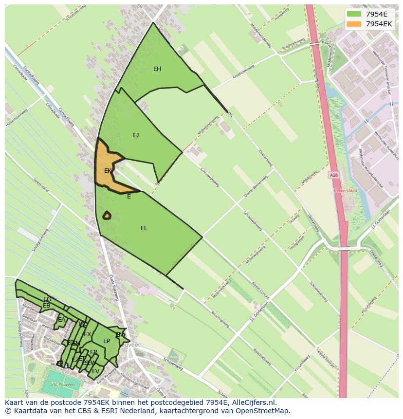Afbeelding van het postcodegebied 7954 EK op de kaart.