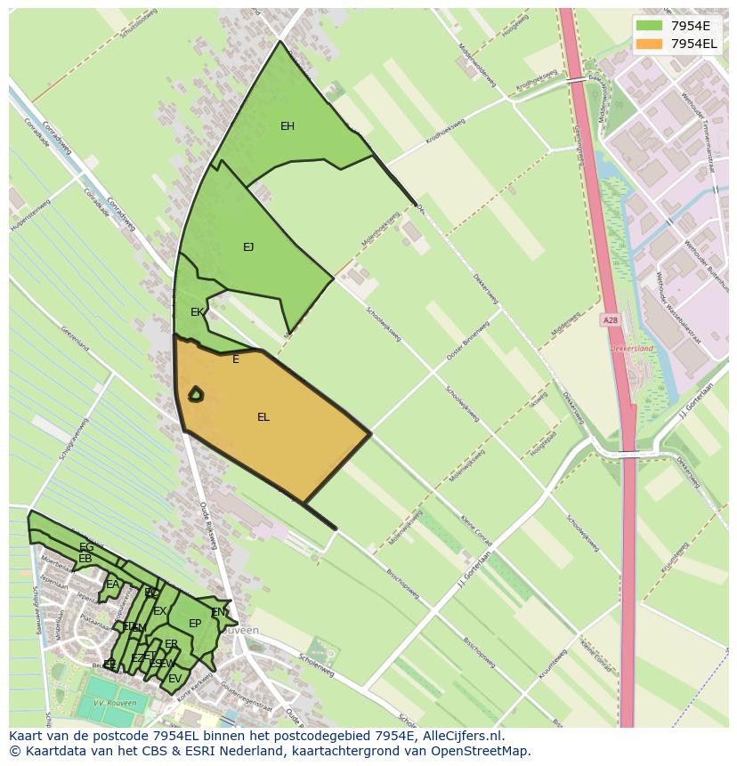 Afbeelding van het postcodegebied 7954 EL op de kaart.