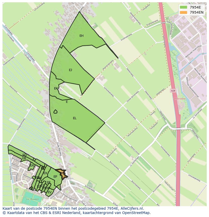 Afbeelding van het postcodegebied 7954 EN op de kaart.