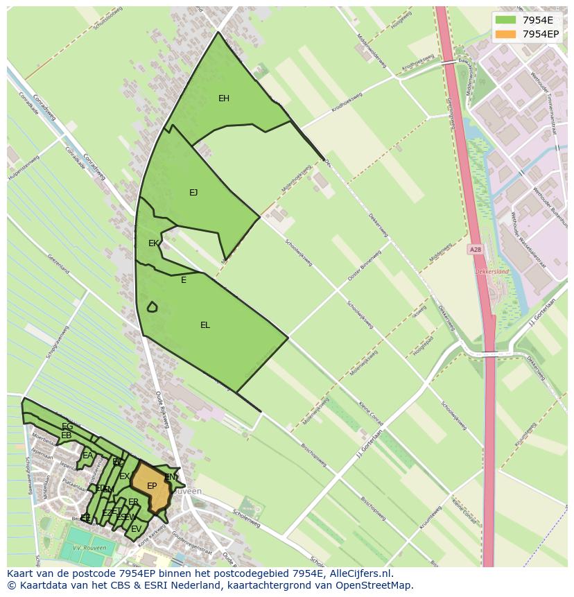 Afbeelding van het postcodegebied 7954 EP op de kaart.