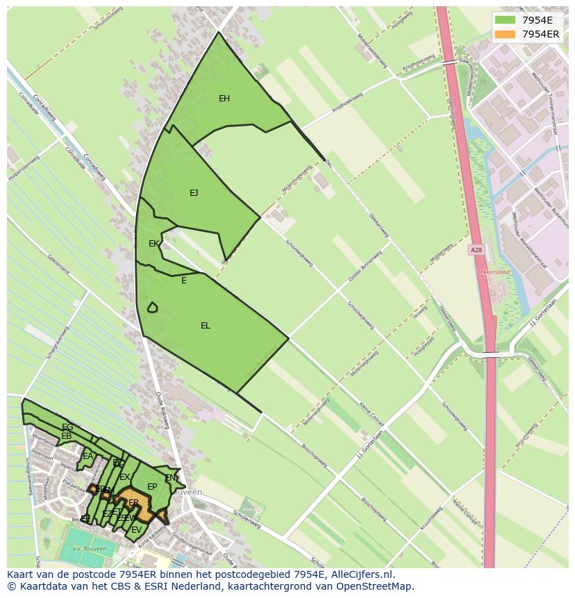 Afbeelding van het postcodegebied 7954 ER op de kaart.