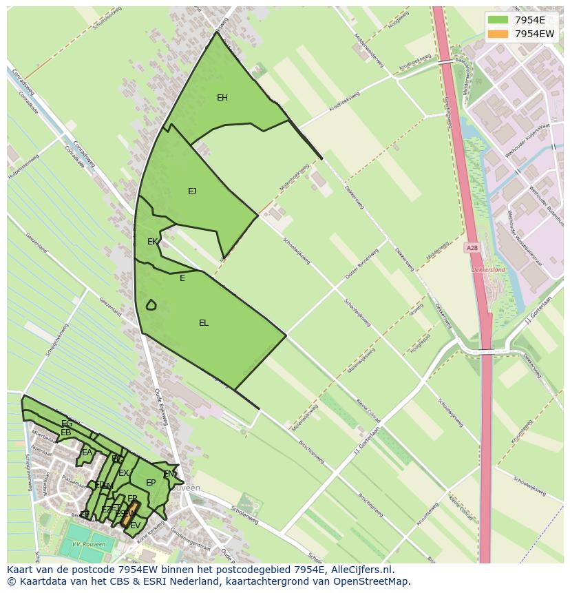 Afbeelding van het postcodegebied 7954 EW op de kaart.
