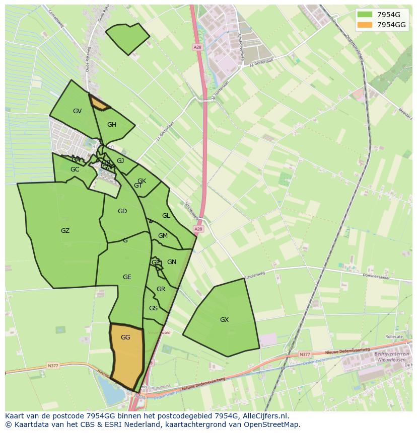 Afbeelding van het postcodegebied 7954 GG op de kaart.
