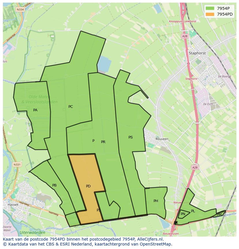 Afbeelding van het postcodegebied 7954 PD op de kaart.