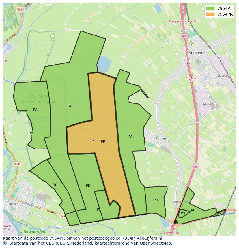 Afbeelding van het postcodegebied 7954 PR op de kaart.