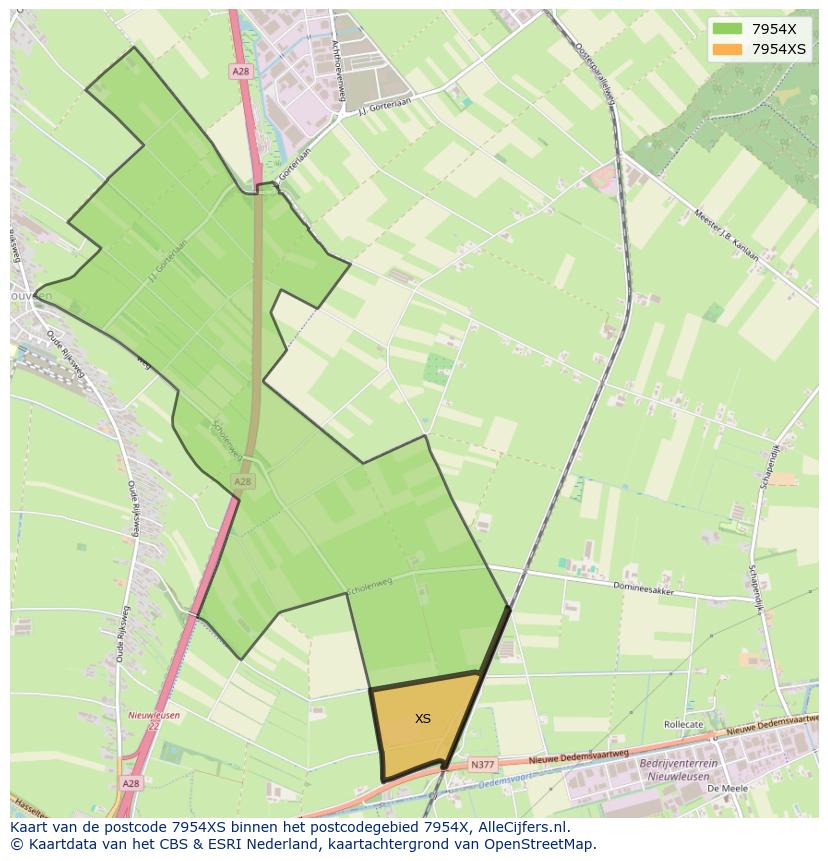 Afbeelding van het postcodegebied 7954 XS op de kaart.