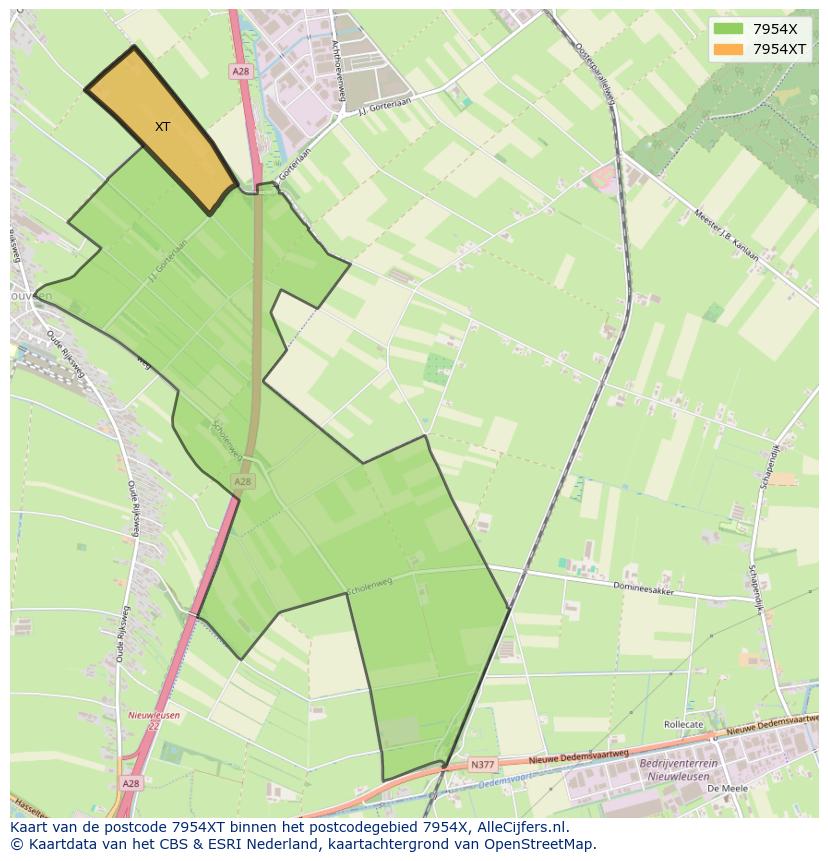 Afbeelding van het postcodegebied 7954 XT op de kaart.
