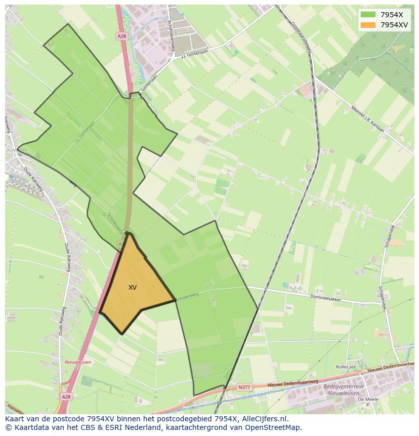 Afbeelding van het postcodegebied 7954 XV op de kaart.