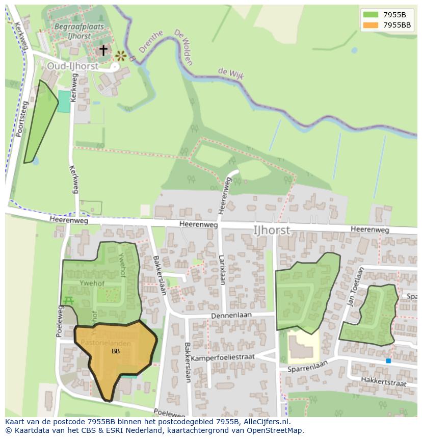 Afbeelding van het postcodegebied 7955 BB op de kaart.