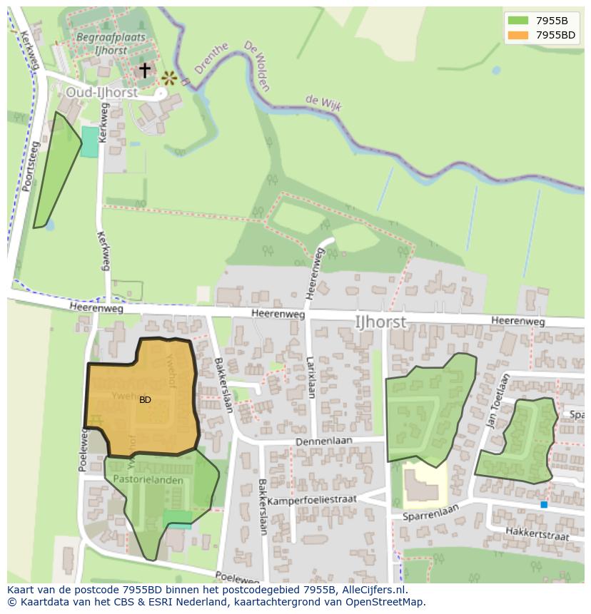 Afbeelding van het postcodegebied 7955 BD op de kaart.
