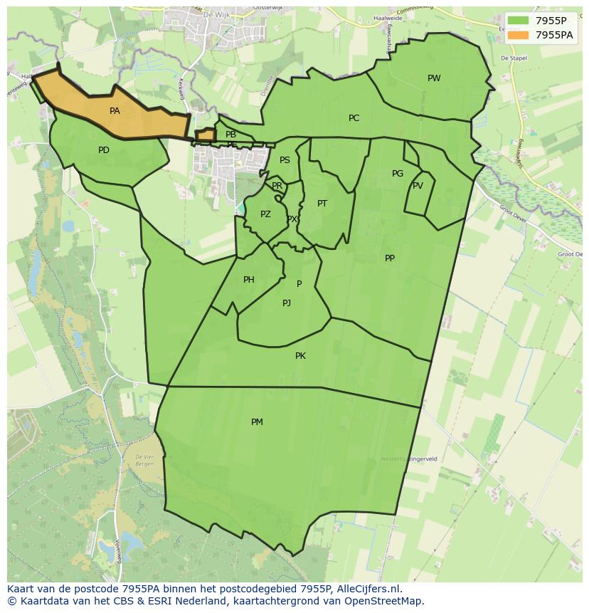 Afbeelding van het postcodegebied 7955 PA op de kaart.