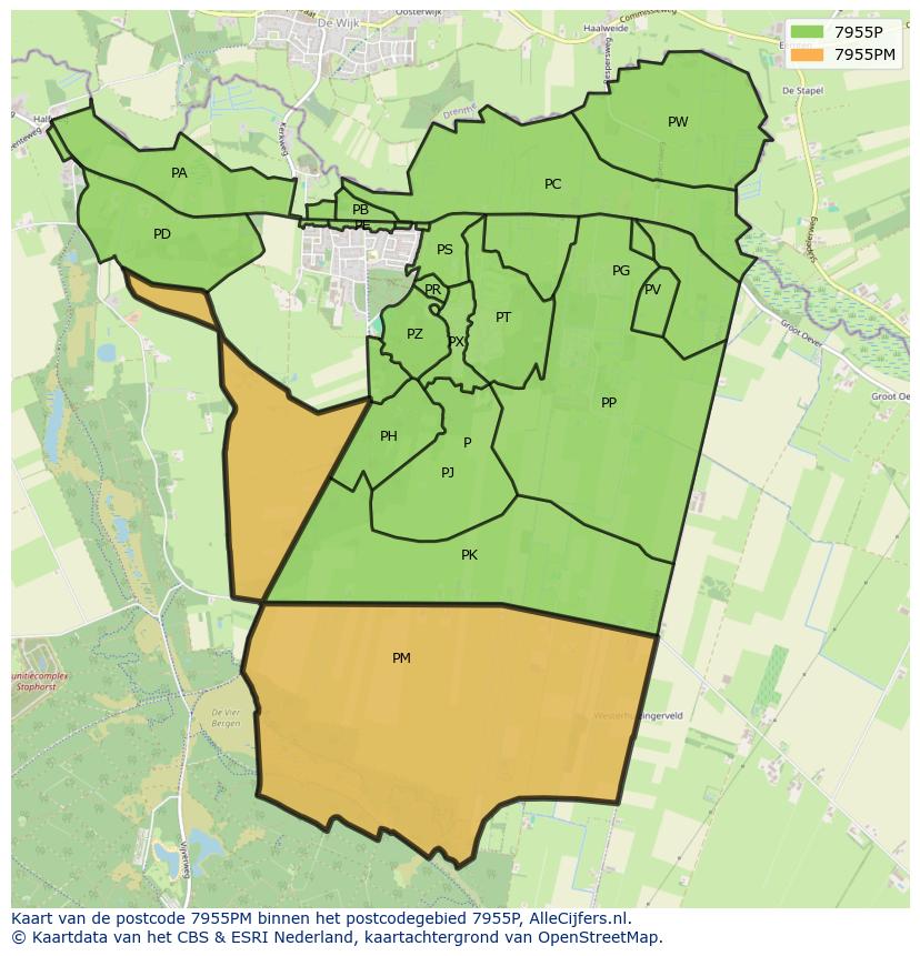 Afbeelding van het postcodegebied 7955 PM op de kaart.