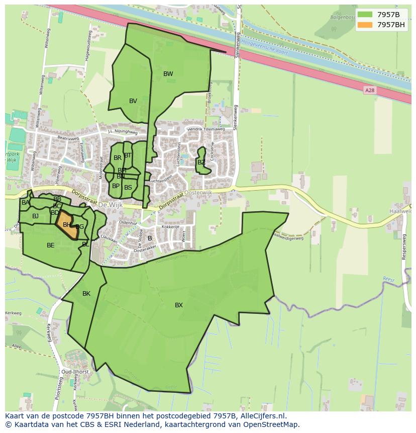 Afbeelding van het postcodegebied 7957 BH op de kaart.