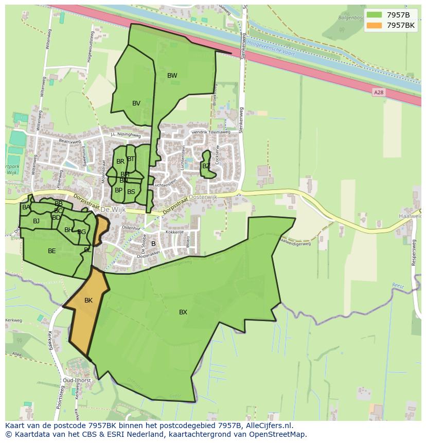 Afbeelding van het postcodegebied 7957 BK op de kaart.