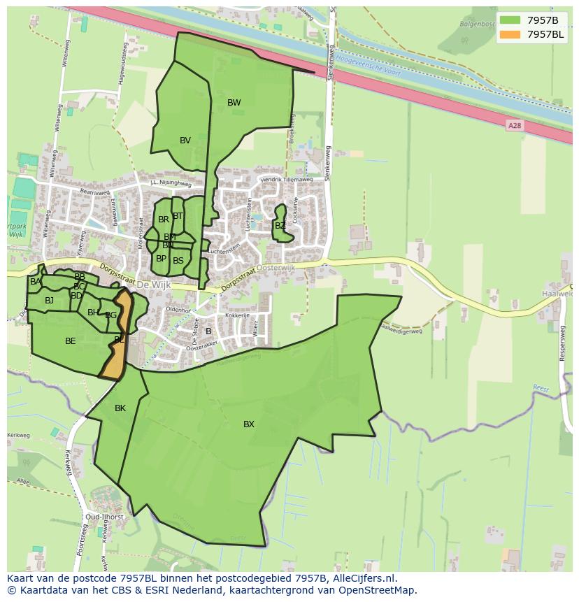 Afbeelding van het postcodegebied 7957 BL op de kaart.