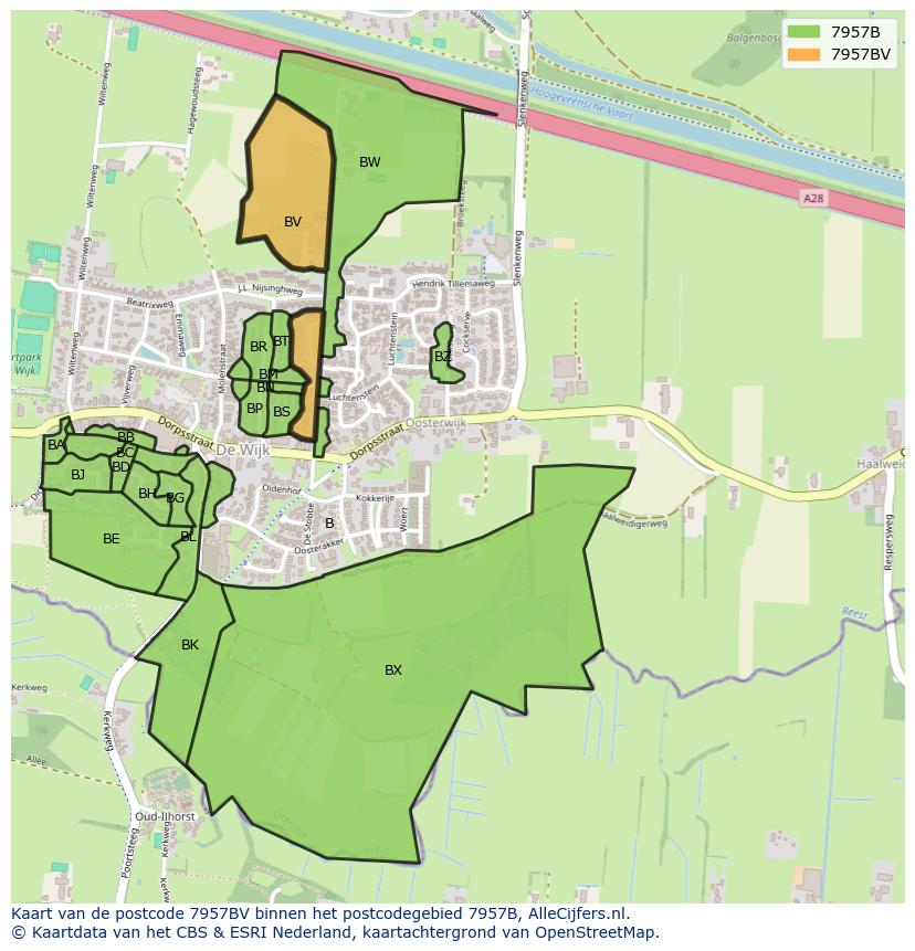 Afbeelding van het postcodegebied 7957 BV op de kaart.