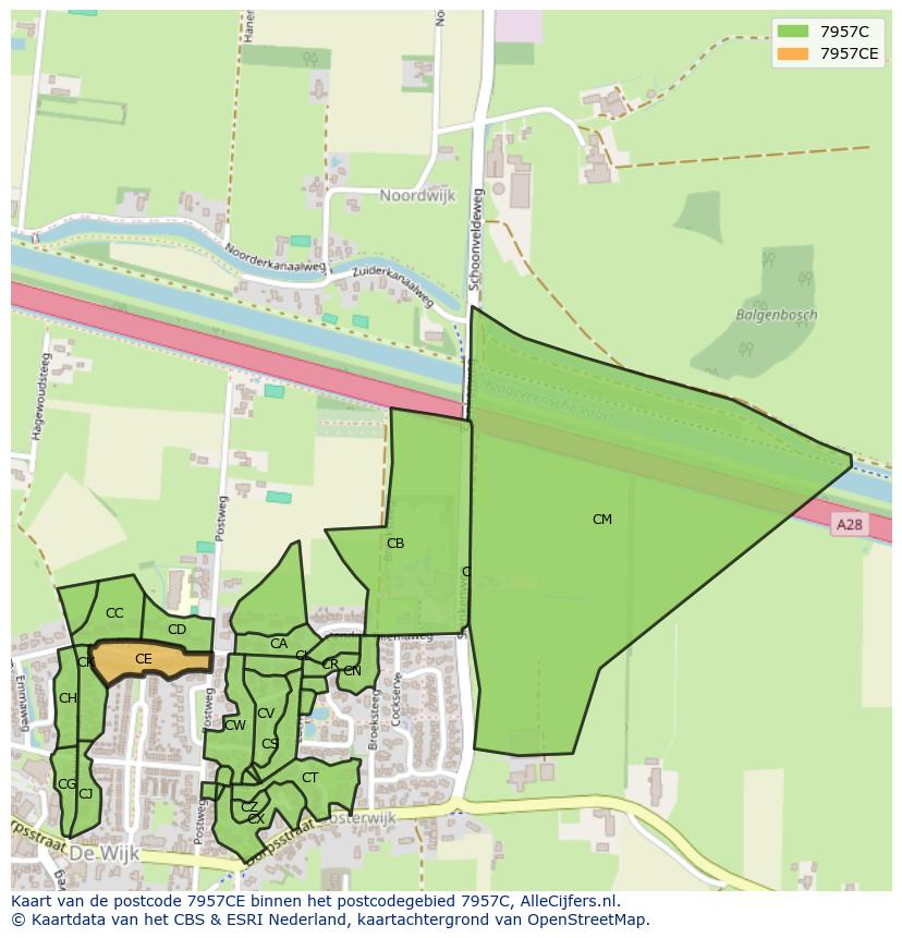 Afbeelding van het postcodegebied 7957 CE op de kaart.