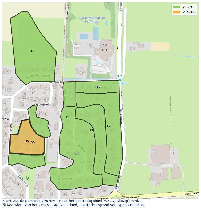 Afbeelding van het postcodegebied 7957 DA op de kaart.