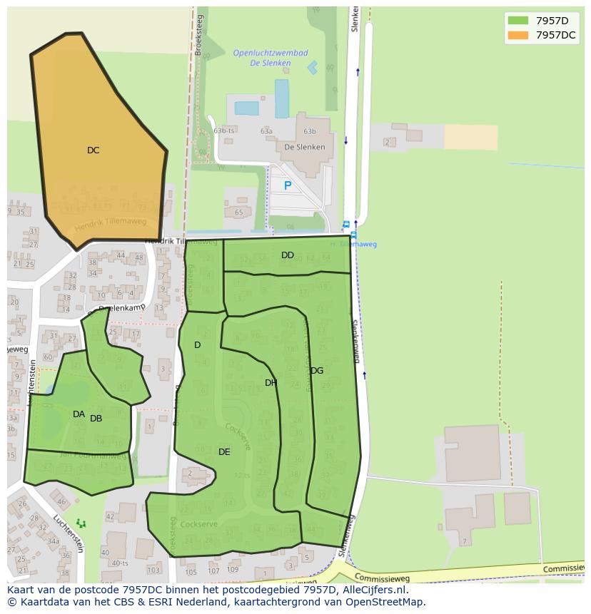 Afbeelding van het postcodegebied 7957 DC op de kaart.