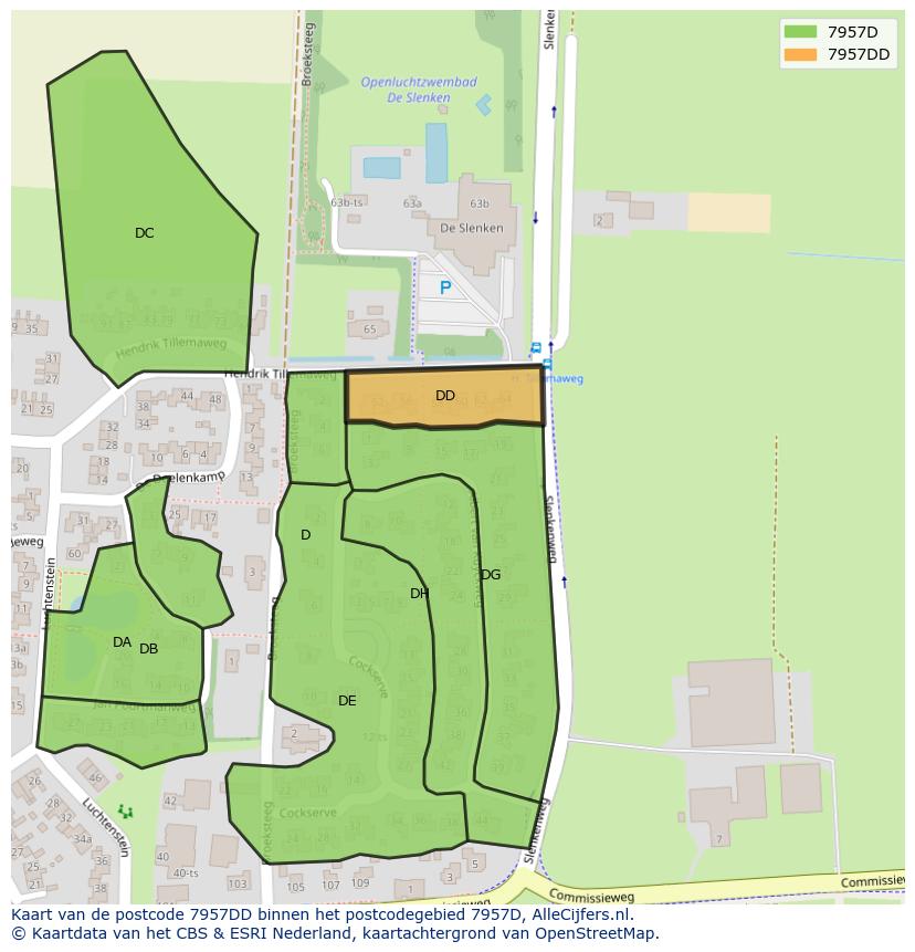 Afbeelding van het postcodegebied 7957 DD op de kaart.