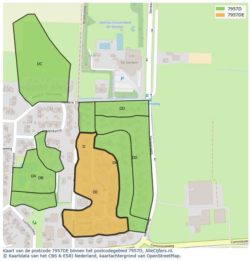 Afbeelding van het postcodegebied 7957 DE op de kaart.