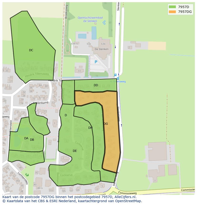 Afbeelding van het postcodegebied 7957 DG op de kaart.