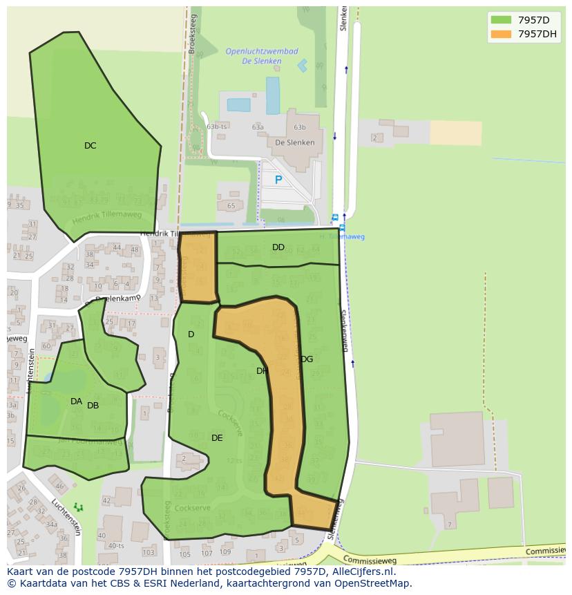 Afbeelding van het postcodegebied 7957 DH op de kaart.