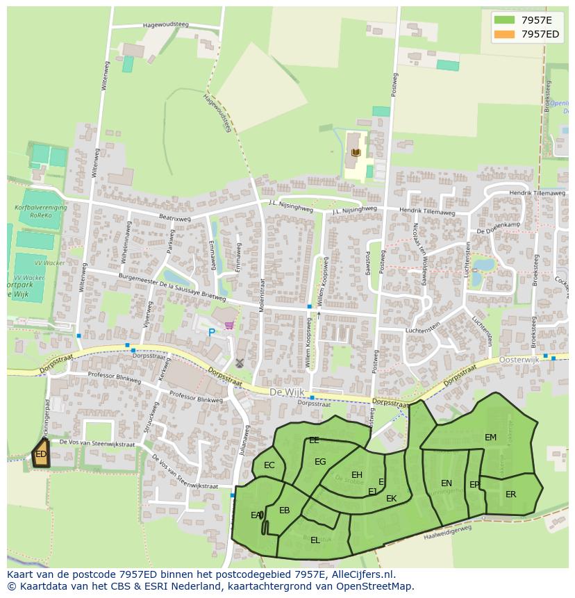 Afbeelding van het postcodegebied 7957 ED op de kaart.