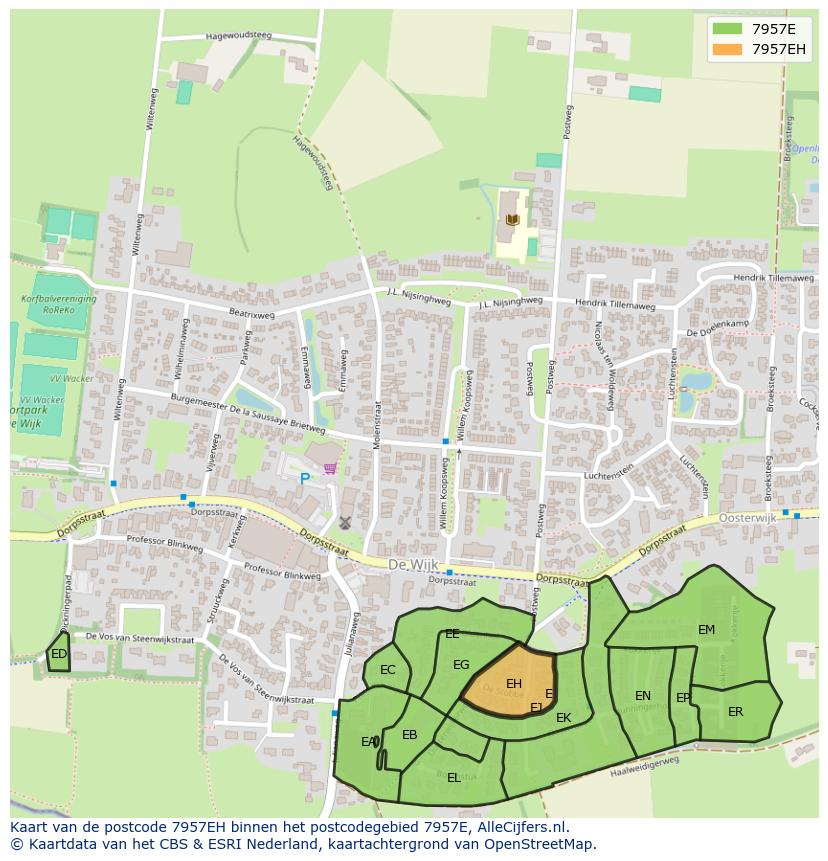 Afbeelding van het postcodegebied 7957 EH op de kaart.