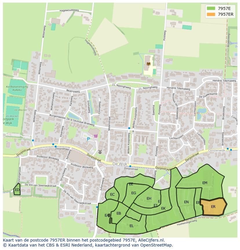 Afbeelding van het postcodegebied 7957 ER op de kaart.