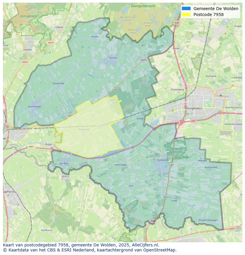Afbeelding van het postcodegebied 7958 op de kaart.