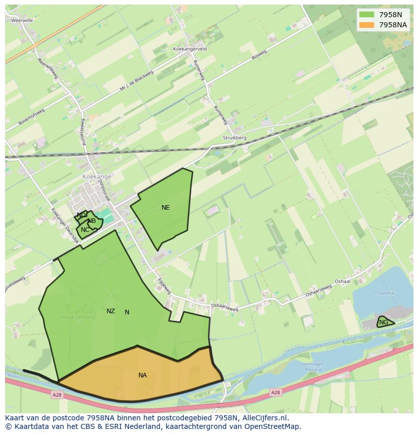 Afbeelding van het postcodegebied 7958 NA op de kaart.