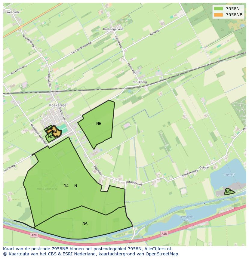 Afbeelding van het postcodegebied 7958 NB op de kaart.