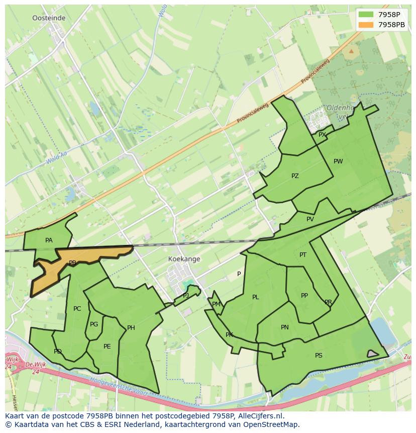 Afbeelding van het postcodegebied 7958 PB op de kaart.