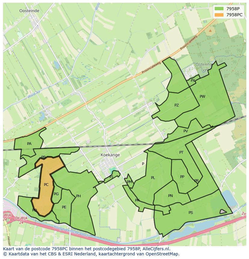 Afbeelding van het postcodegebied 7958 PC op de kaart.