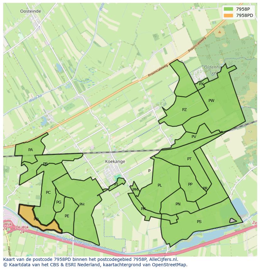 Afbeelding van het postcodegebied 7958 PD op de kaart.