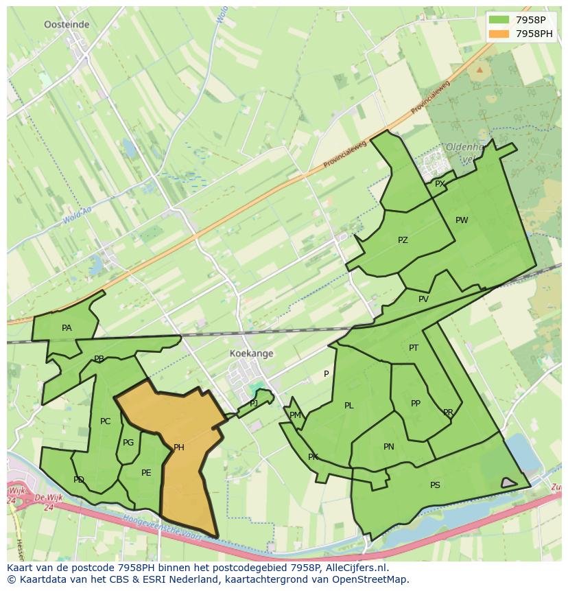 Afbeelding van het postcodegebied 7958 PH op de kaart.