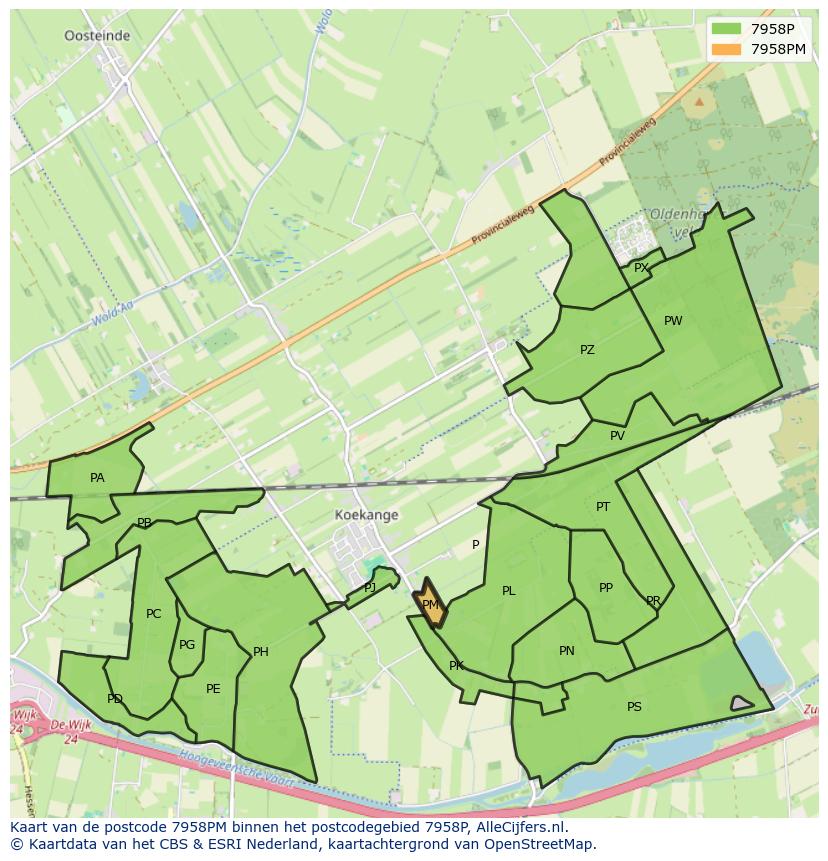 Afbeelding van het postcodegebied 7958 PM op de kaart.