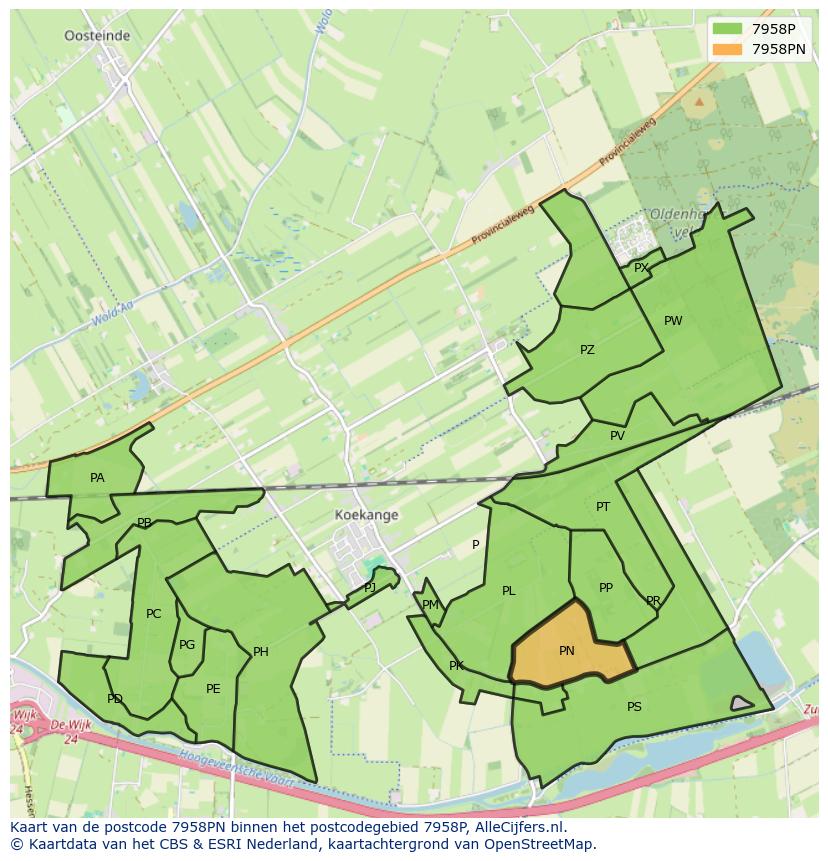 Afbeelding van het postcodegebied 7958 PN op de kaart.